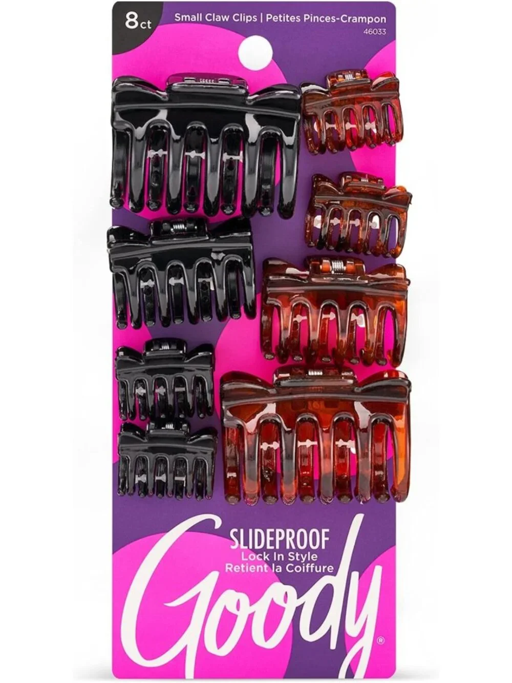 Chic SlideProof Claw Clips Set, 8 Assorted Sizes & Colors, Secure Grip Hair